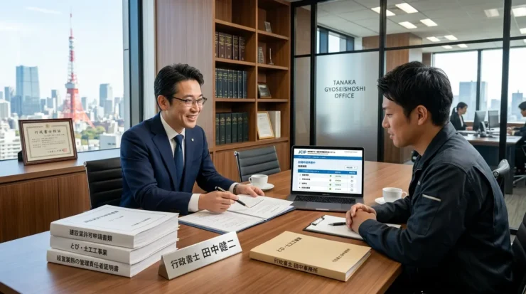 とび・土工工事業の建設業許可申請に必要な実務経験証明書と専任技術者の資格免状を精査する行政書士