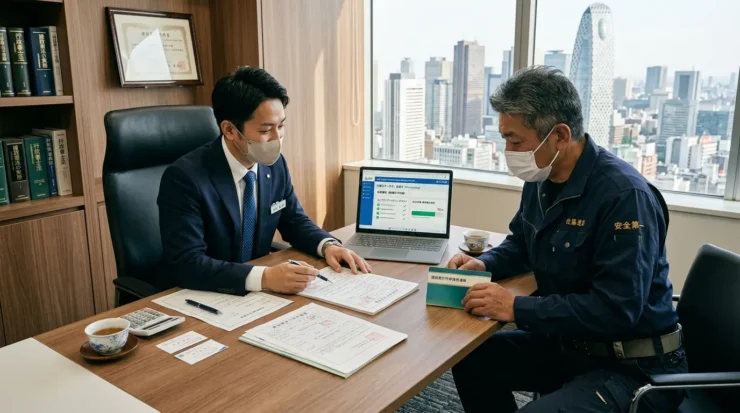 500万円未満のとび工事で一人親方が建設業許可を取得するための書類を精査する行政書士