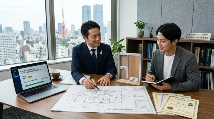 内装仕上工事業の建設業許可申請に必要な施工図面と専任技術者の資格証を精査する行政書士